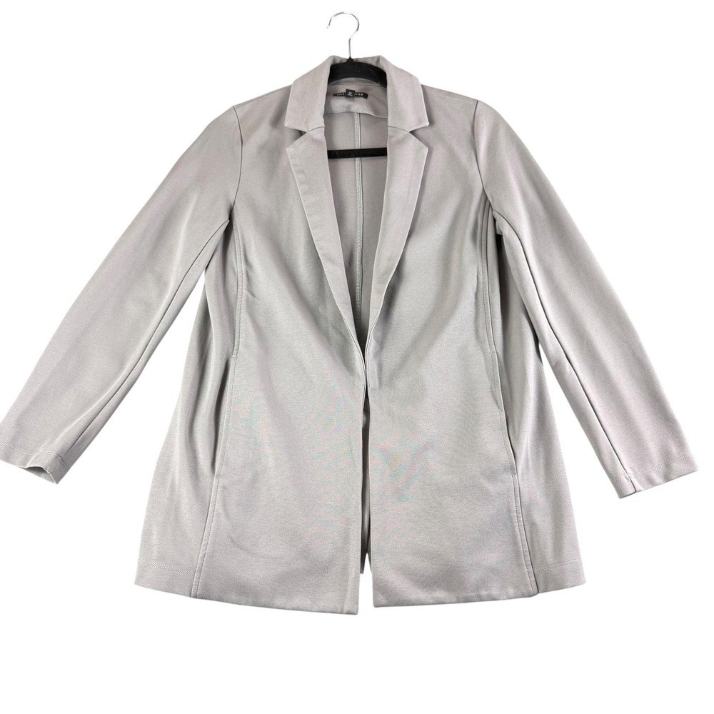 Eileen Fisher Blazer Womens XXS Gray Open Front Long Sleeve Lyocell Blend Jacket